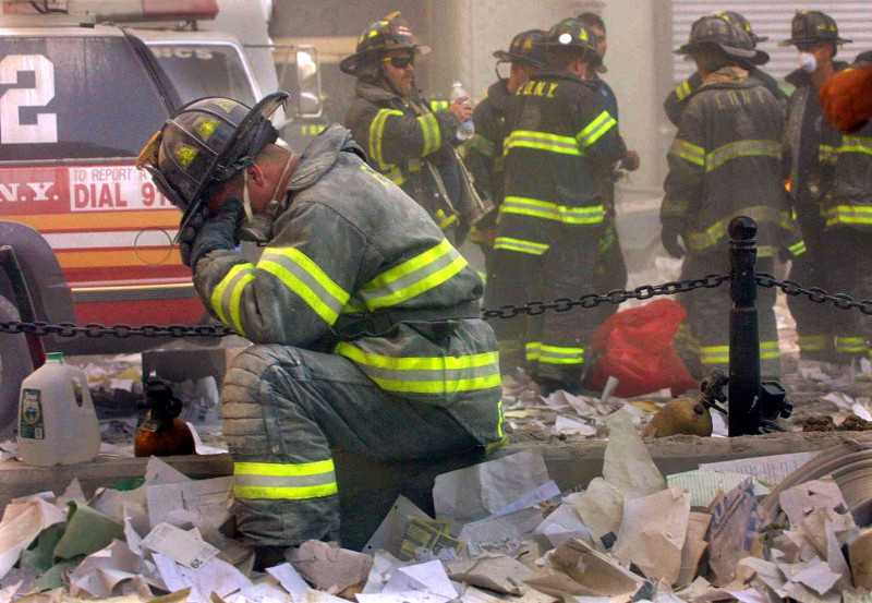 Firefighter Weeps On September 11