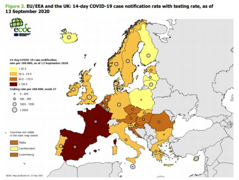 Map of Covid cases in the EU