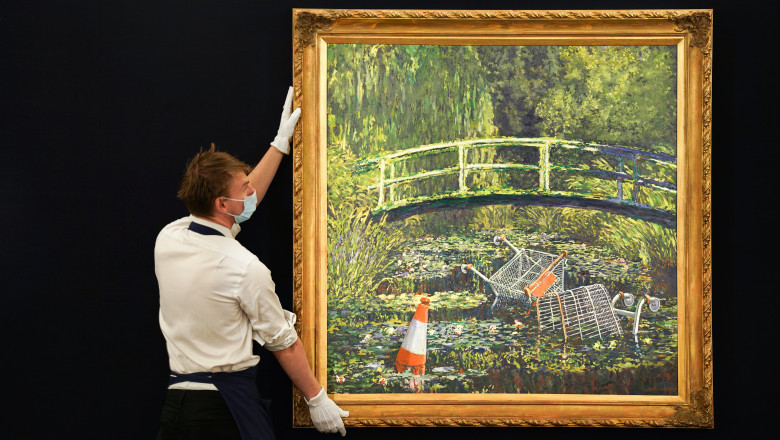 Tabloul Show Me the Monet, lucrarea artistului stradal Banksy, este scos la licitație