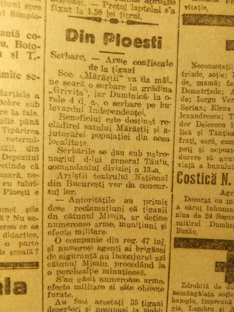 arme confiscate de la țigani, ziarul „Universul” 24 septembrie 1919