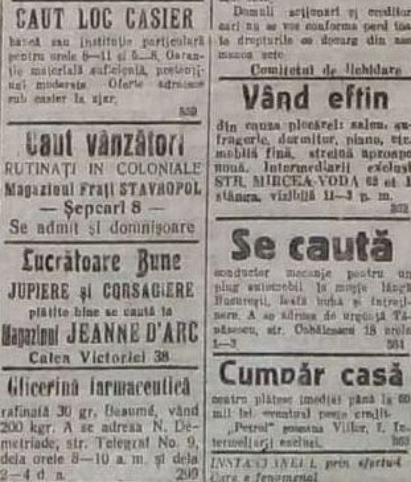 rubrica Anunțuri, fapt divers, ziarul „Universul”, 5 iulie 1919