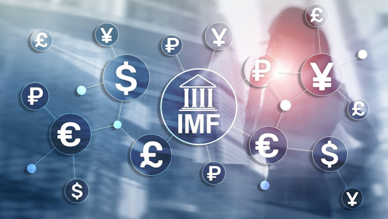 ilustratie cu sigla FMI si cele mai cunoscute valute din lume
