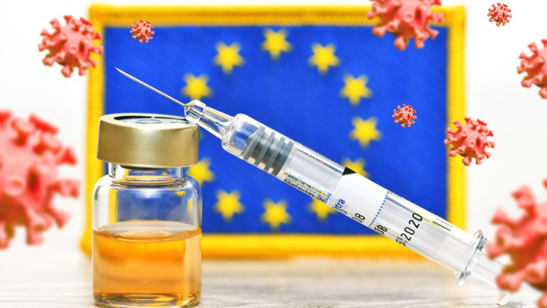 vaccin anti covid langă steagul uniunii europene