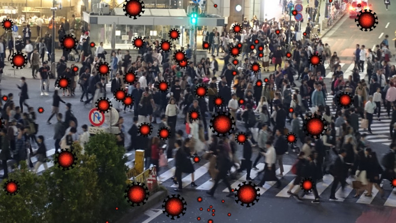 aglomeratie pe strada oameni cu coronavirus ilustrativ