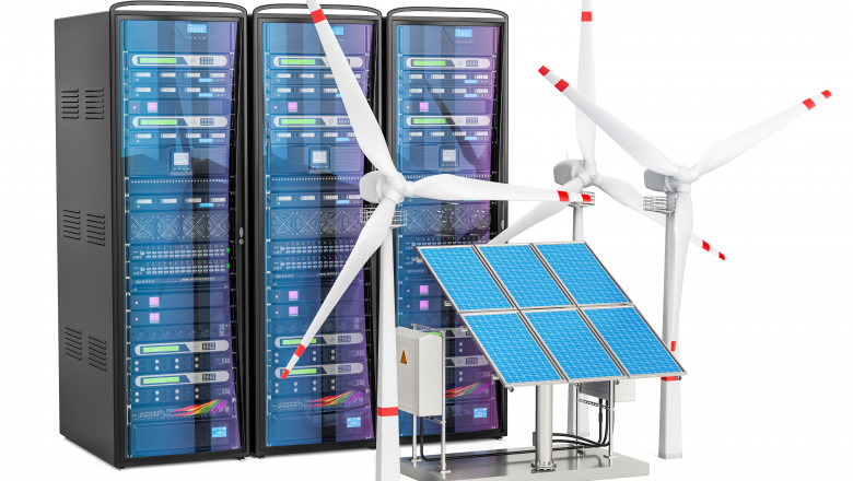 ilustratie servere care consuma energie verde din surse regenerabile