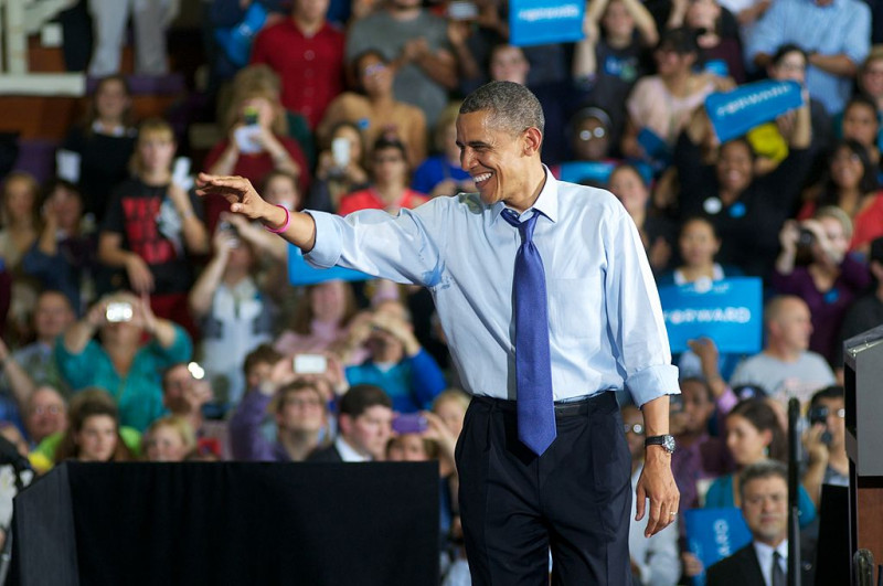 Președintele SUA, Barrack Obama, într-un miting electoral din 2012