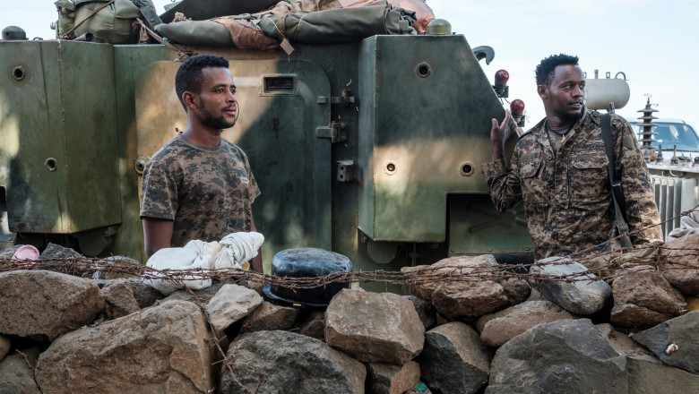 Militari etiopieni în Dansha, în contextul operațiunii de reluare a controlului asupra provinciei separtiste Tigray, din nordul țării.