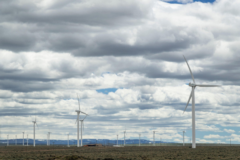 Many wind turbines, Wyoming, USA