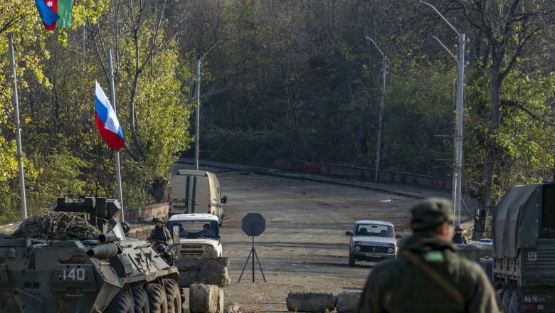 Un punct de verificare al militarilor ruși în regiunea Nagorno-Karabah, parte a conflictului dintre Armenia și Azerbaijan.