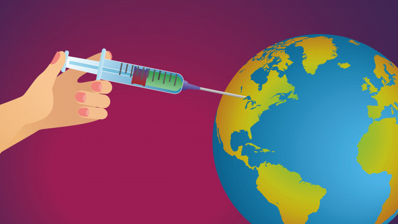 grafica glob pamantesc vaccinat cu o seringa