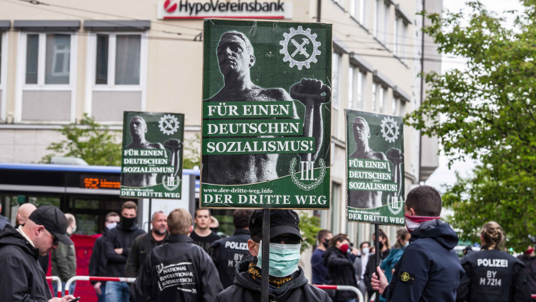 protest neonazist în Munchen, Germania, 1 mai 2020