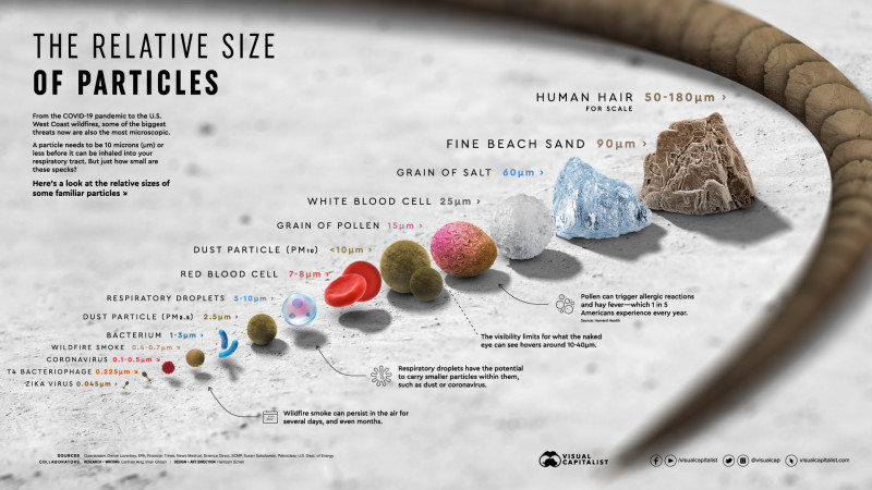 The size of the microparticles