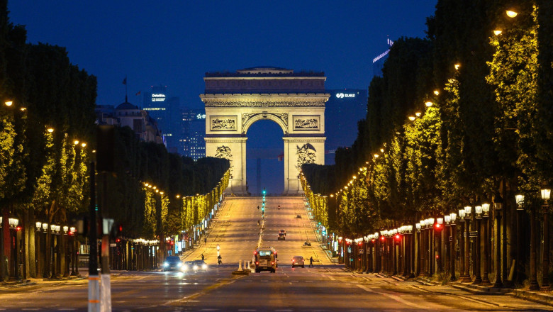 Bulevardul Champs Elysees și Arcul de Triumf din Paris
