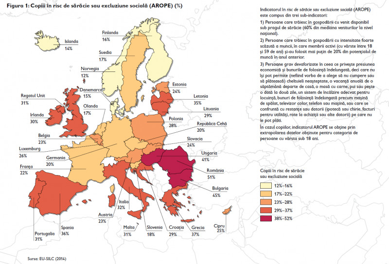 Harta EU copii in risc de saracie