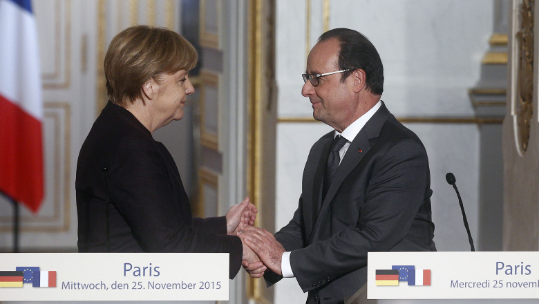 French President Francois Hollande Receives German Federal Chancellor Angela Merkel At Elysee Palace