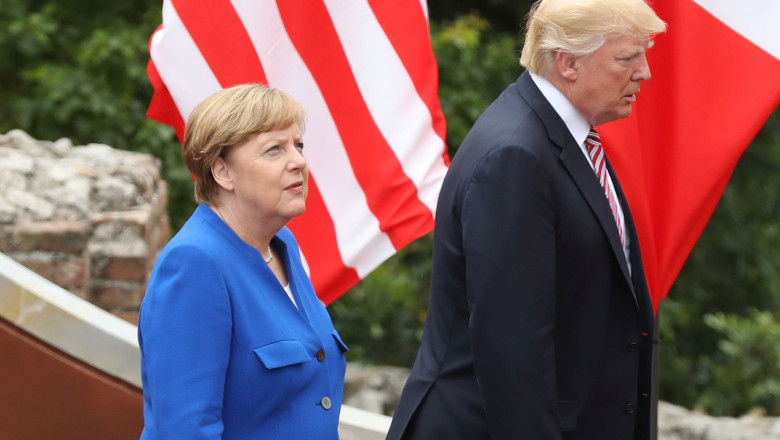 Angela Merkel și Donald Trump la o reuniune a liderilor G7.