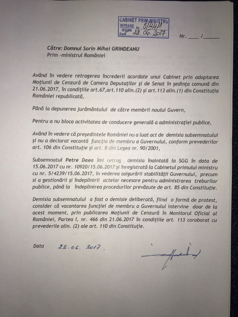 cereri retragere demisii ministri Guvernul Grindeanu 220617 (11) daea