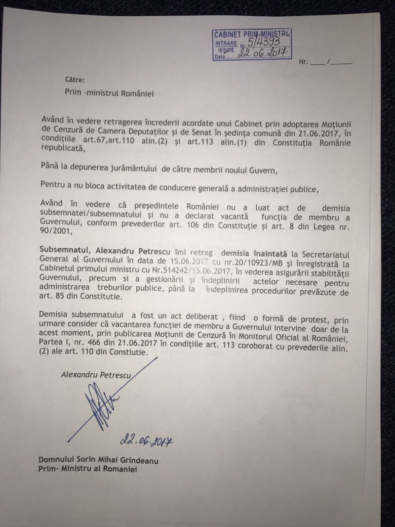 cereri retragere demisii ministri Guvernul Grindeanu 220617 (16)alexandru petrescu