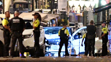 Van Hits Crowds In Barcelona's Las Ramblas