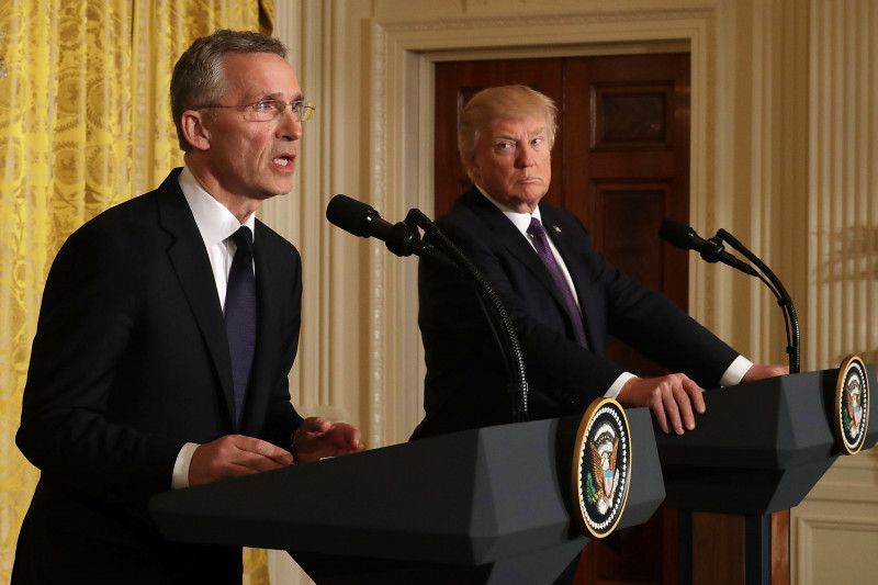 Donald Trump And NATO Secretary General Jens Stoltenberg Hold Joint News Conf.