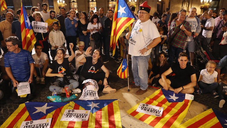 Demonstrators Protest Spanish Move To Suspend Catalan Autonomy