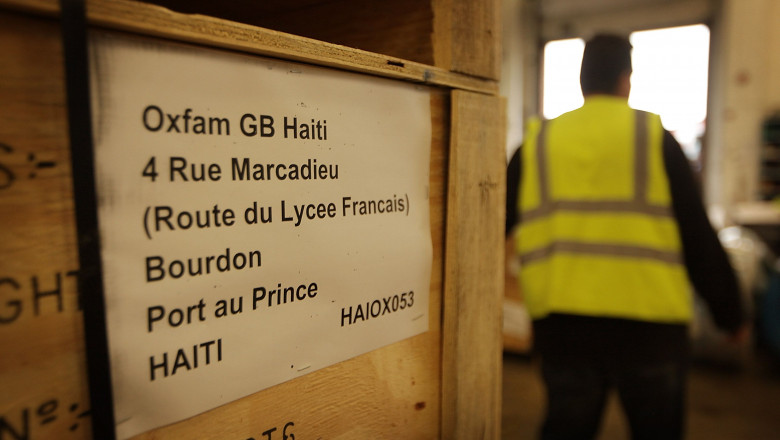 Aid Bound For Haiti Is Prepared At The Oxfam Warehouse