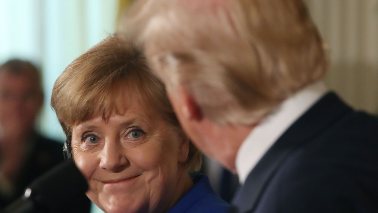 President Trump And German Chancellor Angela Merkel Hold Joint News Conference In East Room Of White House