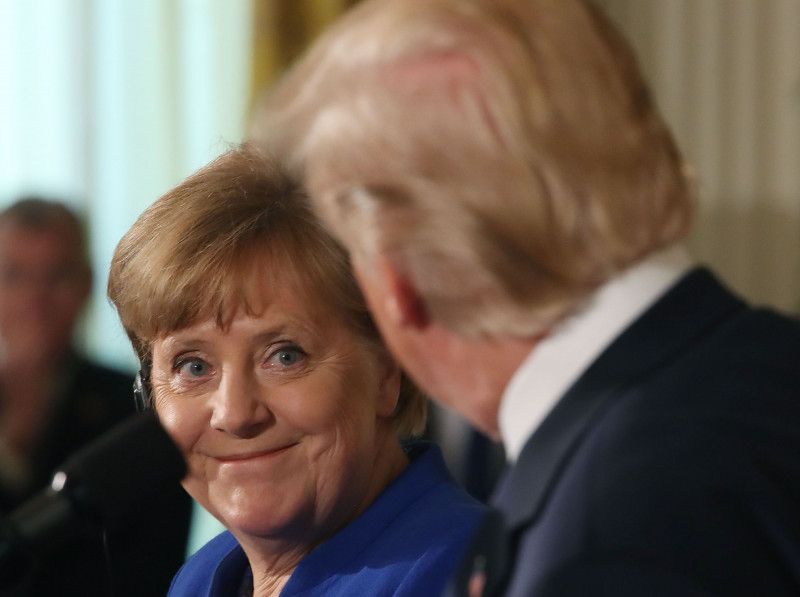 President Trump And German Chancellor Angela Merkel Hold Joint News Conference In East Room Of White House