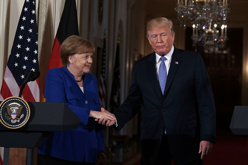 President Trump And German Chancellor Angela Merkel Hold Joint News Conference In East Room Of White House