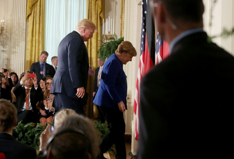 President Trump And German Chancellor Angela Merkel Hold Joint News Conference In East Room Of White House