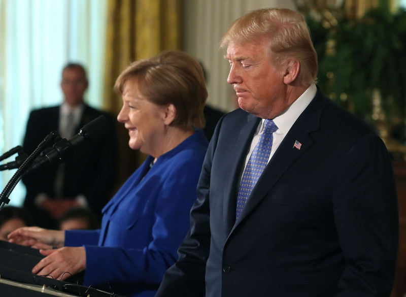 President Trump And German Chancellor Angela Merkel Hold Joint News Conference In East Room Of White House