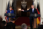 President Trump And German Chancellor Angela Merkel Hold Joint News Conference In East Room Of White House