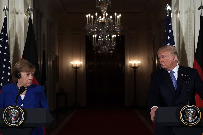 President Trump And German Chancellor Angela Merkel Hold Joint News Conference In East Room Of White House