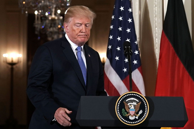 President Trump And German Chancellor Angela Merkel Hold Joint News Conference In East Room Of White House