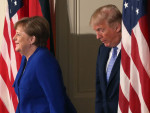 President Trump And German Chancellor Angela Merkel Hold Joint News Conference In East Room Of White House