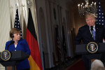 President Trump And German Chancellor Angela Merkel Hold Joint News Conference In East Room Of White House