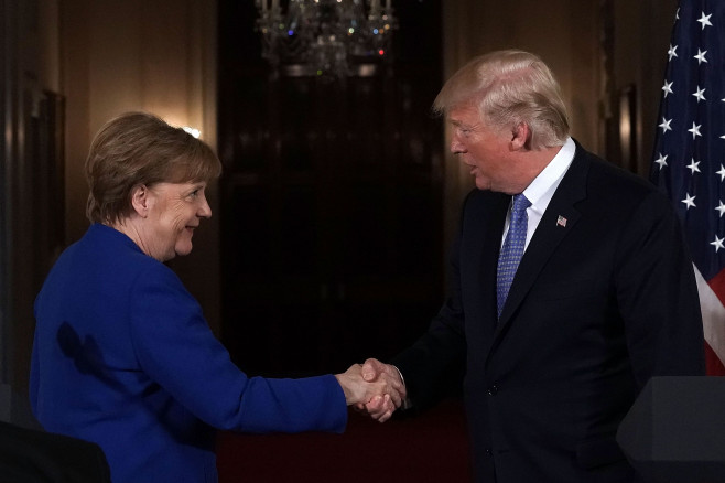 President Trump And German Chancellor Angela Merkel Hold Joint News Conference In East Room Of White House