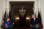 President Trump And German Chancellor Angela Merkel Hold Joint News Conference In East Room Of White House