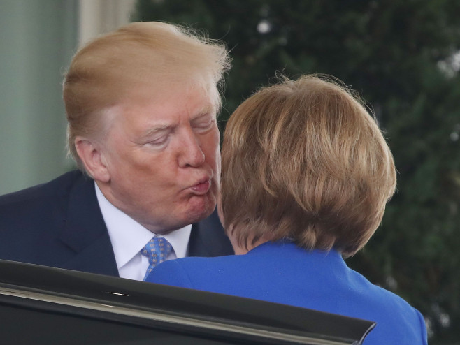 President Trump And German Chancellor Angela Merkel Hold Joint News Conference In East Room Of White House