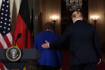 President Trump And German Chancellor Angela Merkel Hold Joint News Conference In East Room Of White House