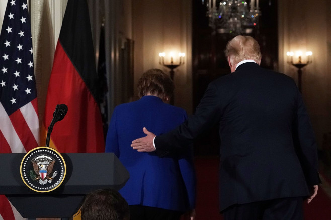 President Trump And German Chancellor Angela Merkel Hold Joint News Conference In East Room Of White House