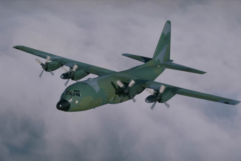 US National Guard C-130 Hercules Flies Over The Cloud