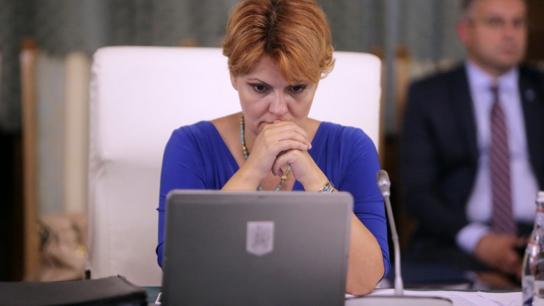 ministrul muncii olguta vasilescu participa la sedinta de guvern, cu un laptop in fata