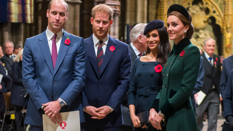 Prințul William, alături de fratele său Harry, Meghan Markle și ducesa de Cambridge, la Westminster Abbey, în noiembrie 2018.