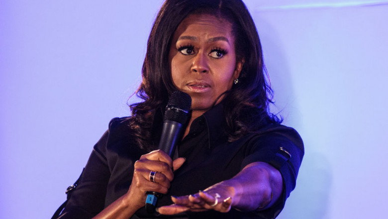 Michelle Obama Visits Pupils At The Elizabeth Garrett Anderson School In North London