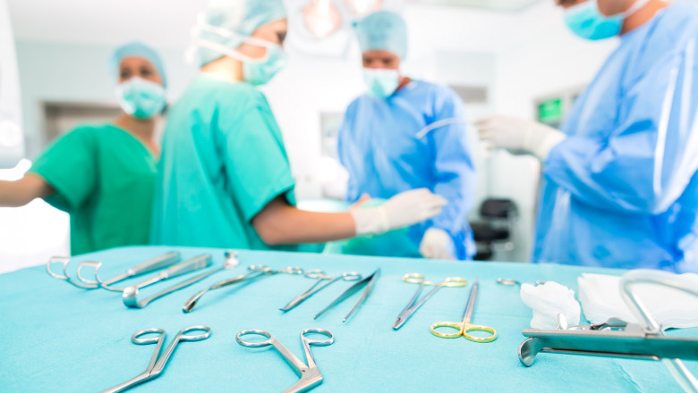 Hospital - surgery team in the operating room or Op of a clinic