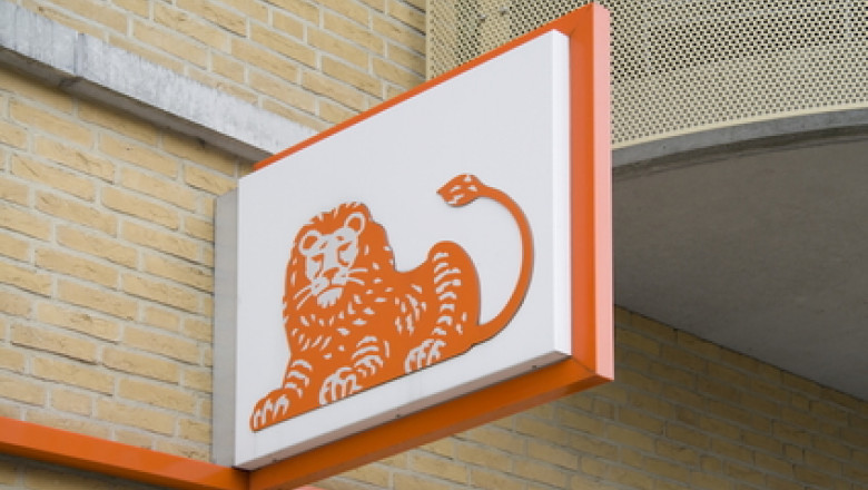 Logo of the ING bank in Hoogeveen, Netherlands