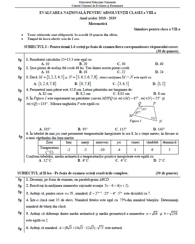 Simularea Pentru Evaluarea NaÈ›ionalÄƒ 2019 Care Au Fost Subiectele La MatematicÄƒ Si Care E Baremul De Corectare