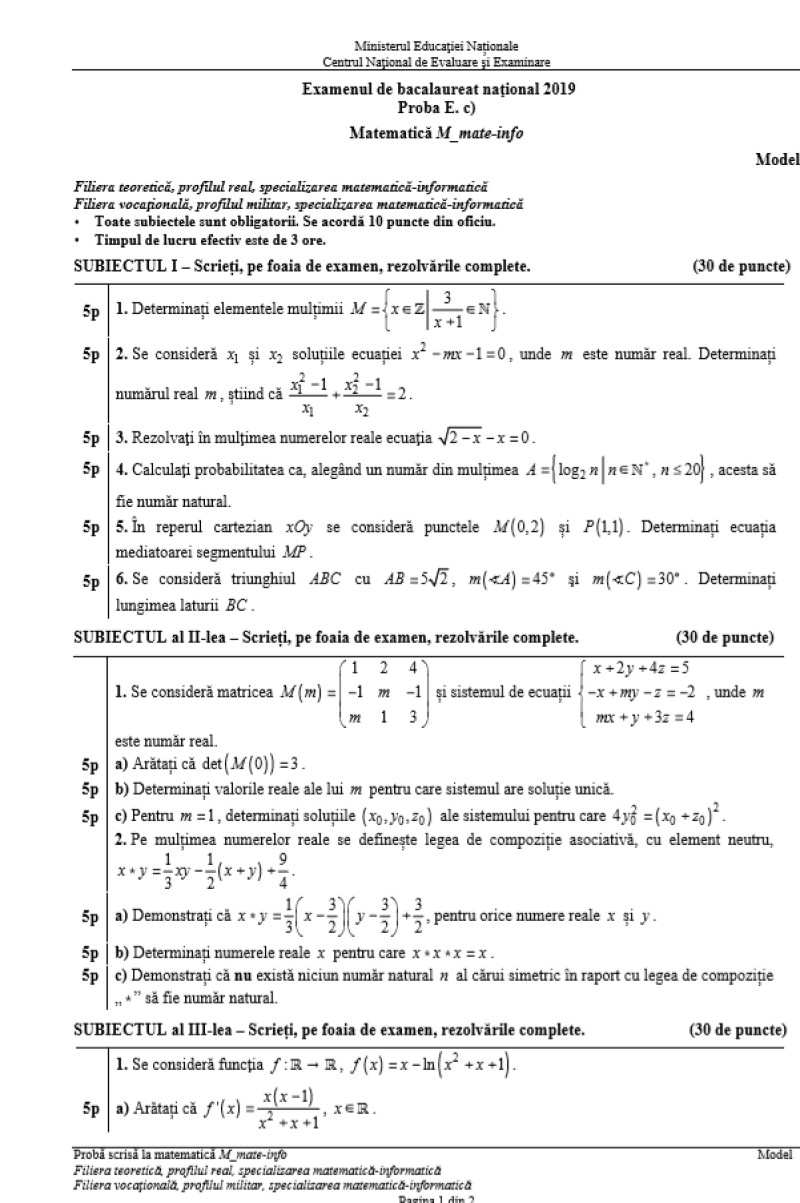 model subiect matematicÄ