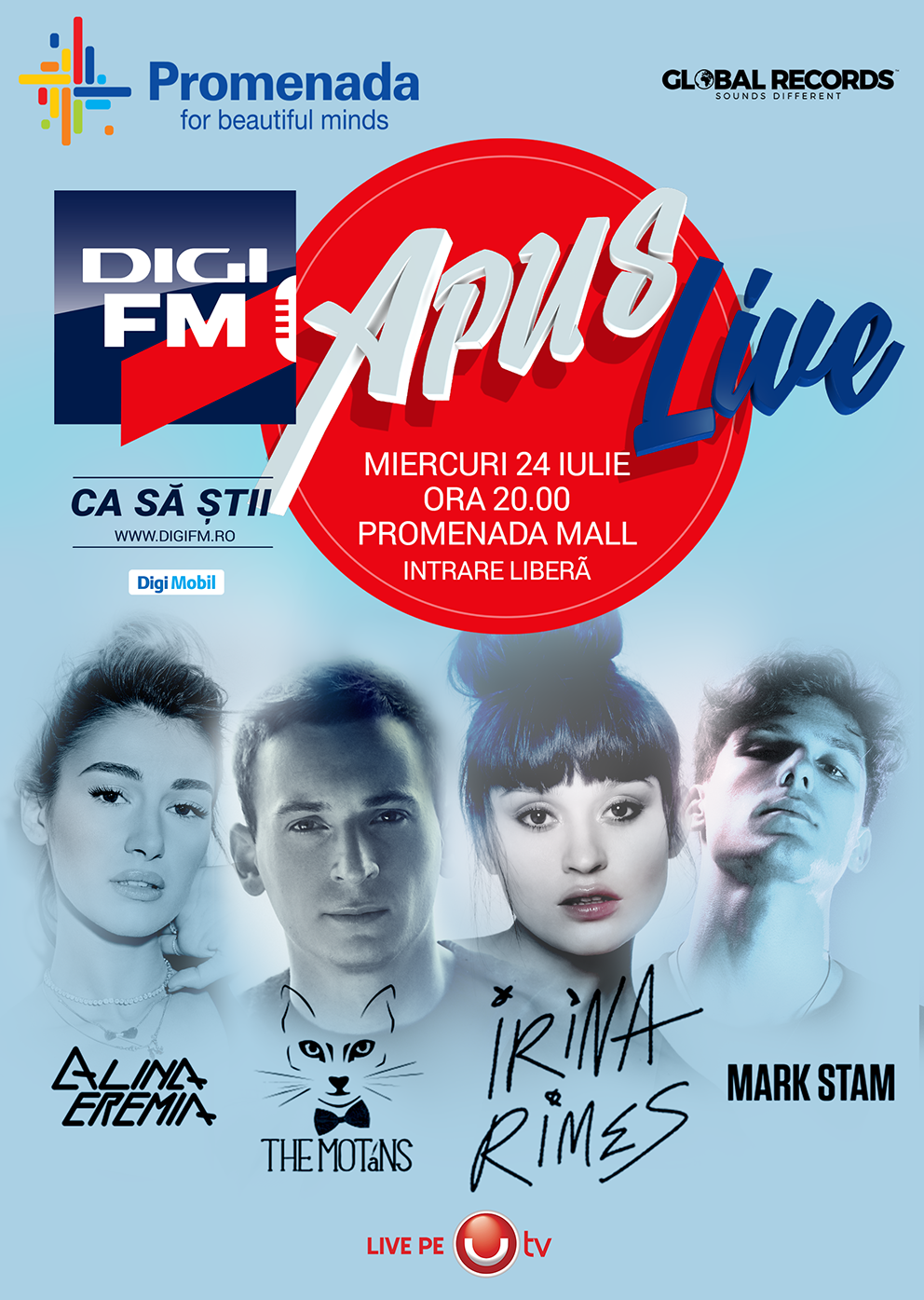 Irina Rimes, The Motans, Alina Eremia si Mark Stam, la Digi FM Apus LIVE, miercuri, la ora 20:00